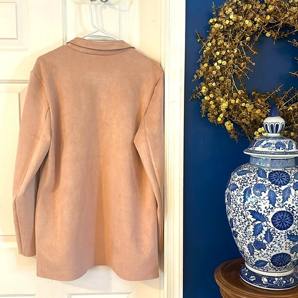 NWOT Women’s Joan Vass New York Peach Open Front Suede Blazer Size XL - Picture 6 of 7